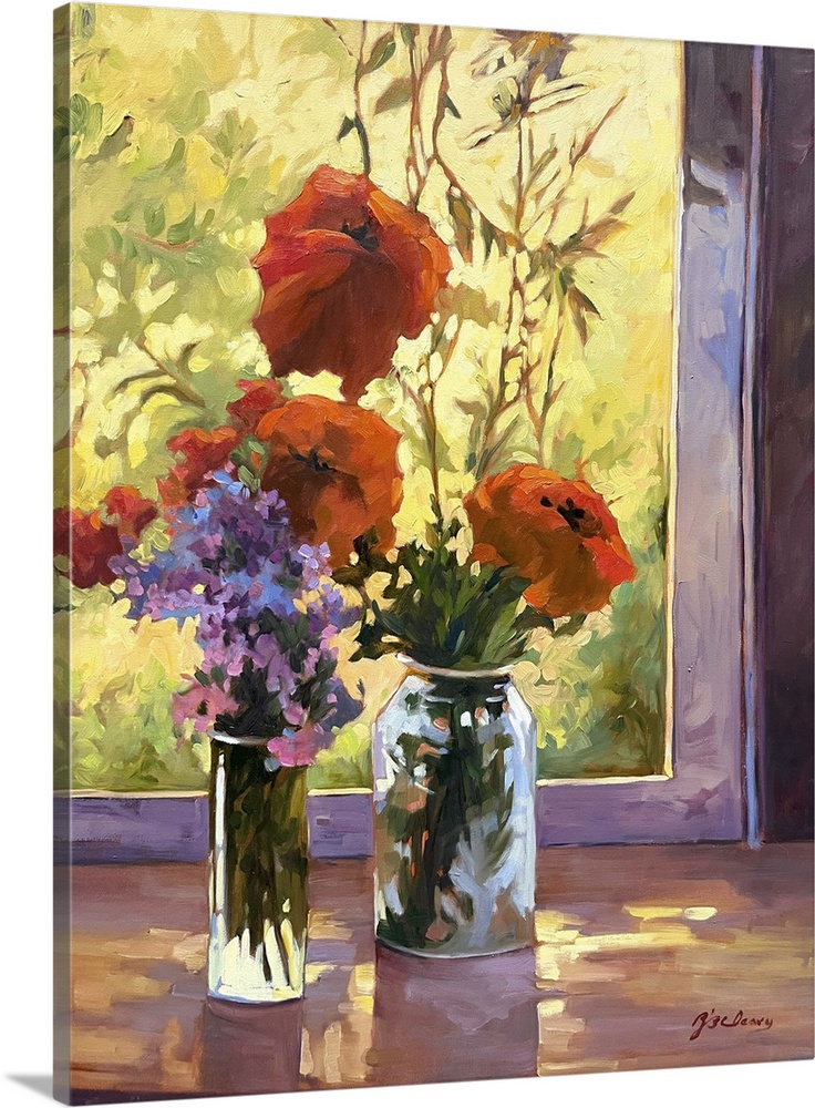 Floral still life poppies, c.1980-2000. (Originally oil on canvas.)