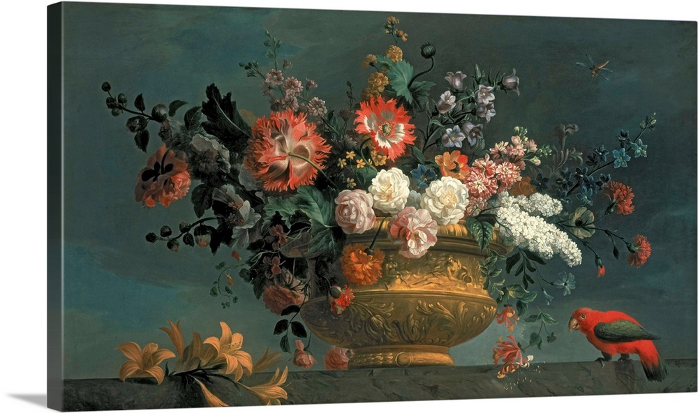 BAL15003 Flower piece with parrot by Bogdani or Bogdany, Jakob (1660-1724); Roy Miles Fine Paintings; Hungarian