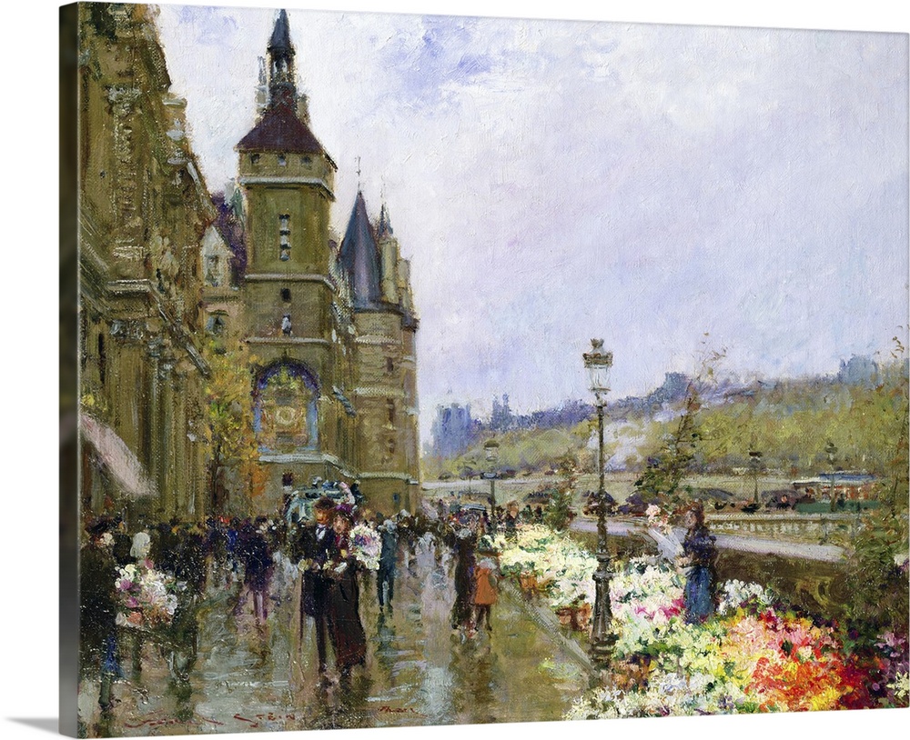 BAL56373 Flower Sellers by the Seine  by Stein, Georges (fl.1890-1910); oil on canvas; Josef Mensing Gallery, Hamm-Rhynern...