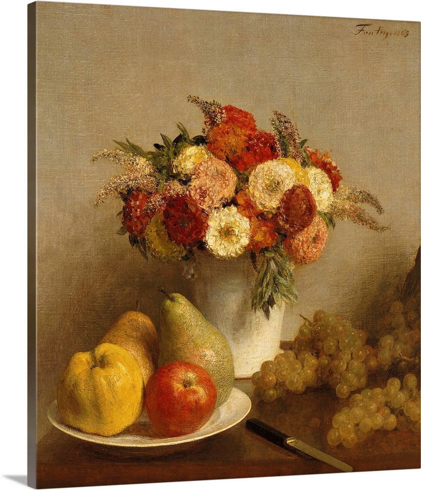 XIR16614 Flowers and Fruit, 1865 (oil on canvas); by Fantin-Latour, Ignace Henri Jean (1836-1904)
