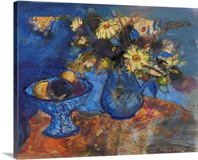 Flowers And Fruit On Blue And Orange