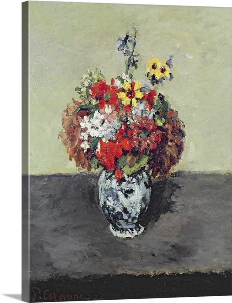 XIR66163 Flowers in a Delft vase, c.1873-75 (oil on canvas)  by Cezanne, Paul (1839-1906); Private Collection, Paris, Fran...