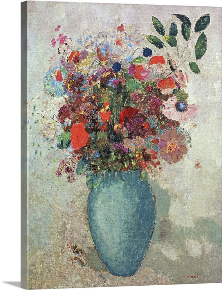 XIR60890 Flowers in a Turquoise Vase, c.1912 (oil on canvas)  by Redon, Odilon (1840-1916); 65x50 cm; Private Collection; ...