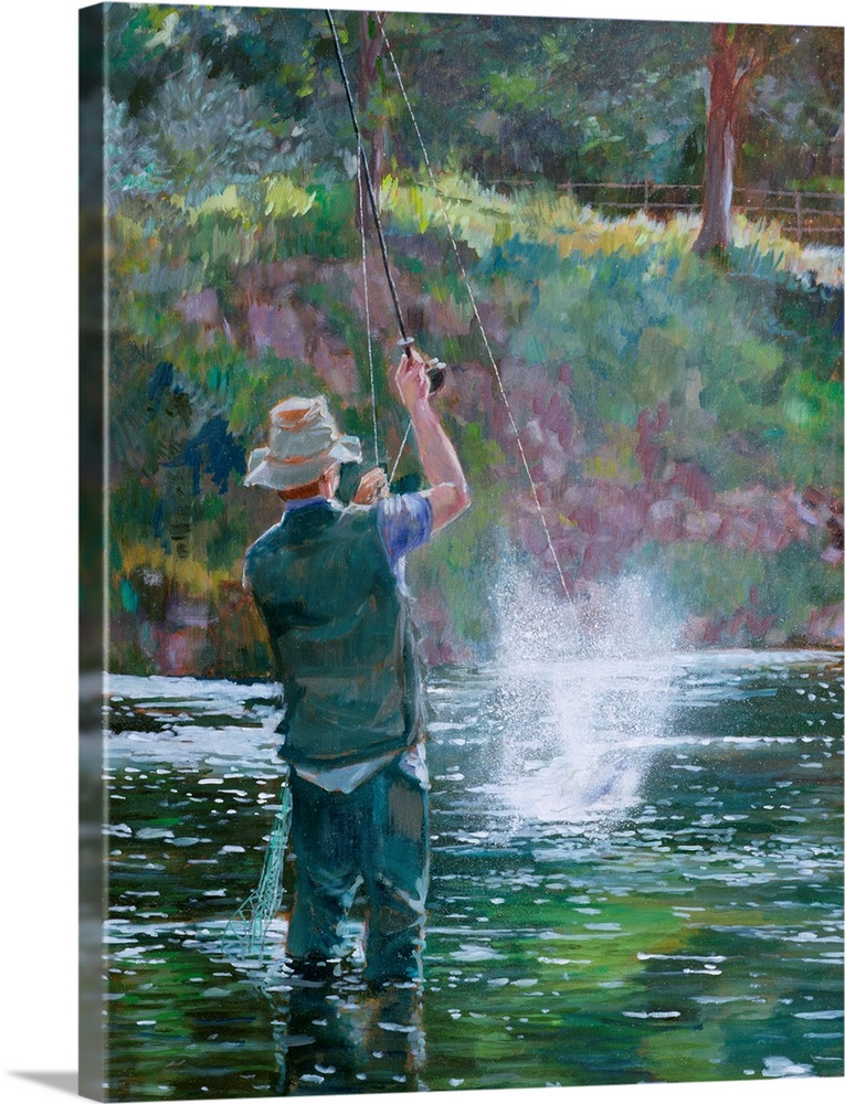 Fly Fishing | Large Solid-Faced Canvas Wall Art Print | Great Big Canvas