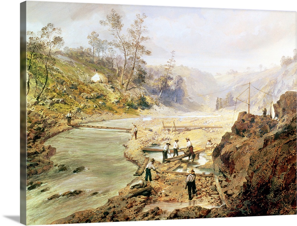 XTD75546 'Fortyniners' washing gold from the Calaveres River, California, 1858 (oil on canvas); by American School, (19th ...