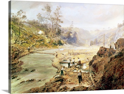 Fortyniners' washing gold from the Calaveres River, California, 1858