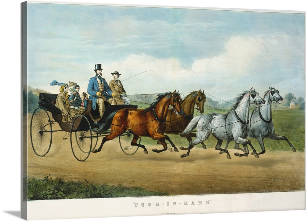Four-in-Hand, 1861 (originally hand-coloured lithograph) by Currier, N. (1813-88) and Ives, J.M. (1824-95)