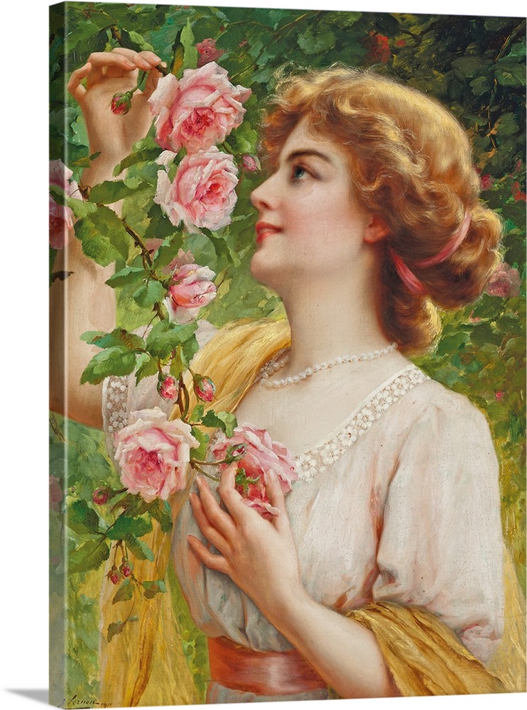 Fragrant Roses, oil on canvas.  By Emile Vernon (1872-1919).