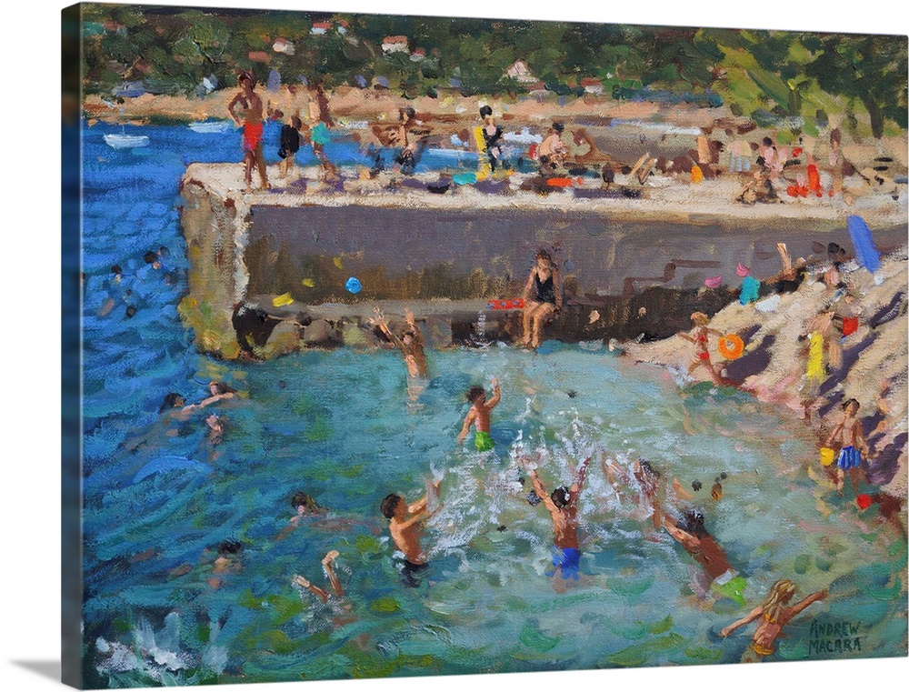 Fun in the sea, Rovinj, Croatia, 2016, originally  oil on canvas .