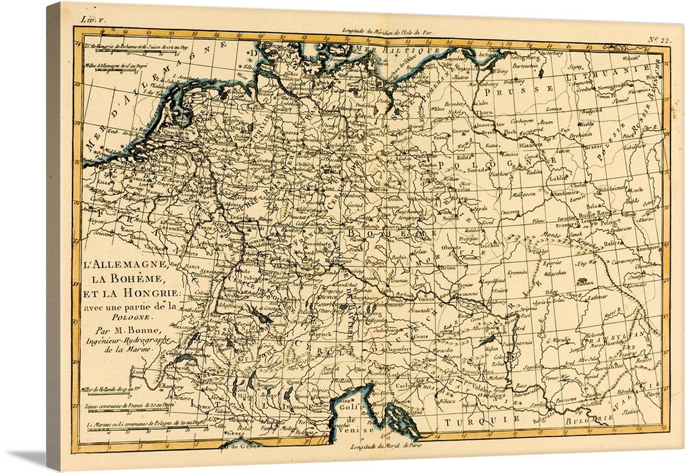 Map of Germany, Bohemia and Hungary, circa.1760. From .Atlas de Toutes Les Parties Connues du Globe Terrestre . by Cartogr...