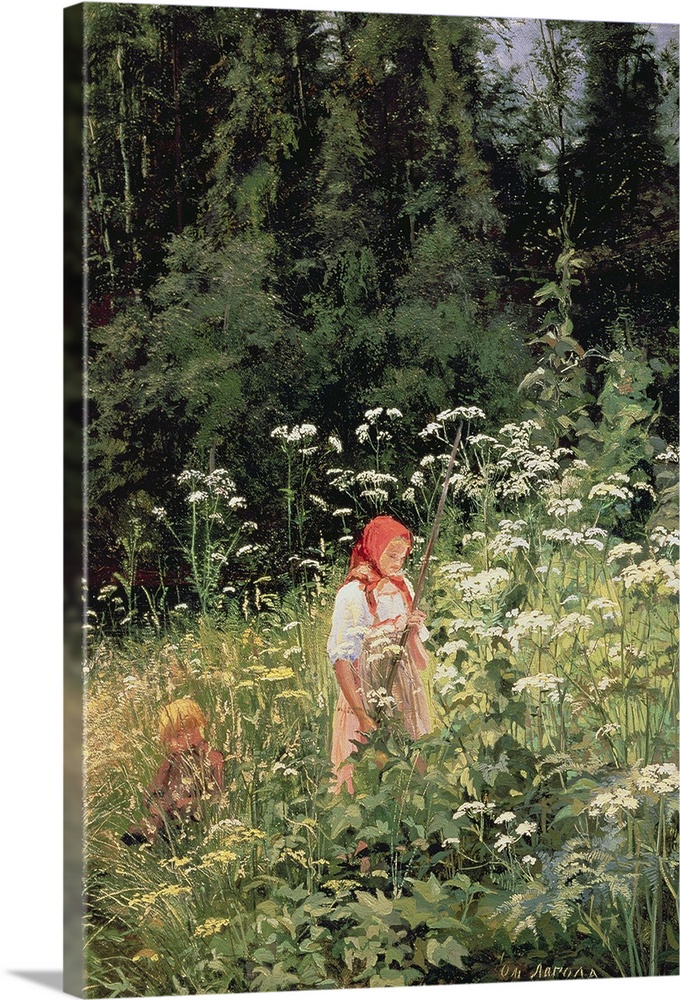 BAL167028 Girl among the wild flowers, 1880 (oil on canvas)  by Lagoda-Shishkina, Olga Antonova (1850-81); 57.2x39.2 cm; T...