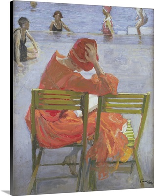Girl In A Red Dress Reading By A Swimming Pool, 1936