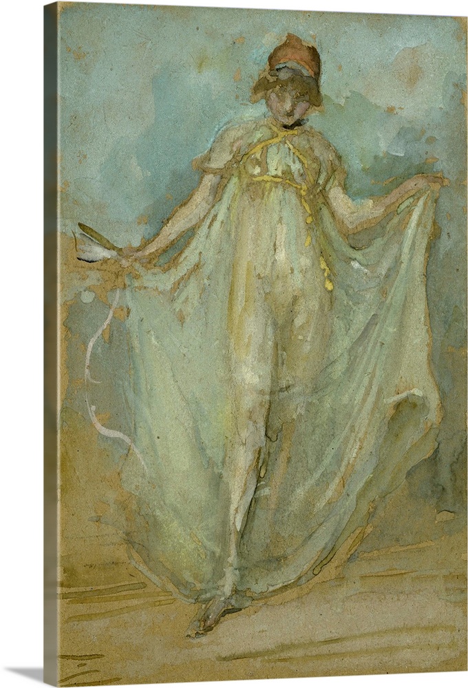 Green and Blue: The Dancer, c.1893, transparent and opaque watercolor, over traces of black chalk, on brown wove paper, la...