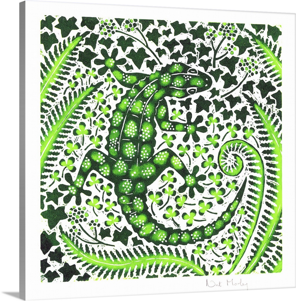 Green Gecko, 2002 (woodcut) by Morley, Nat (Contemporary Artist)