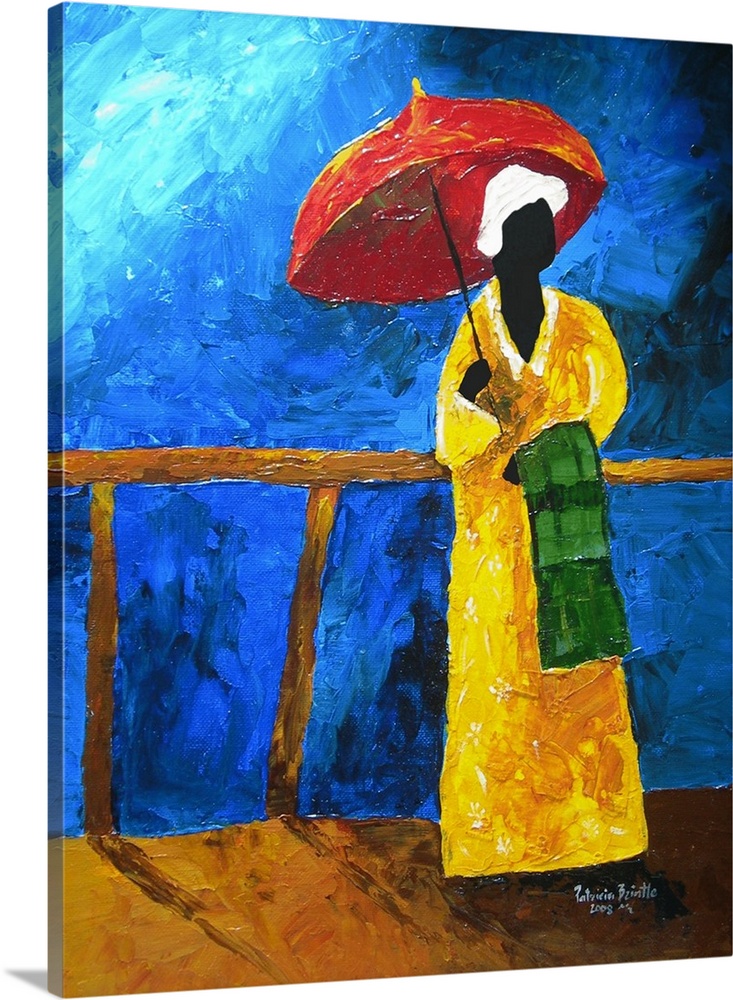 Contemporary portrait of a Haitian woman holding an umbrella.