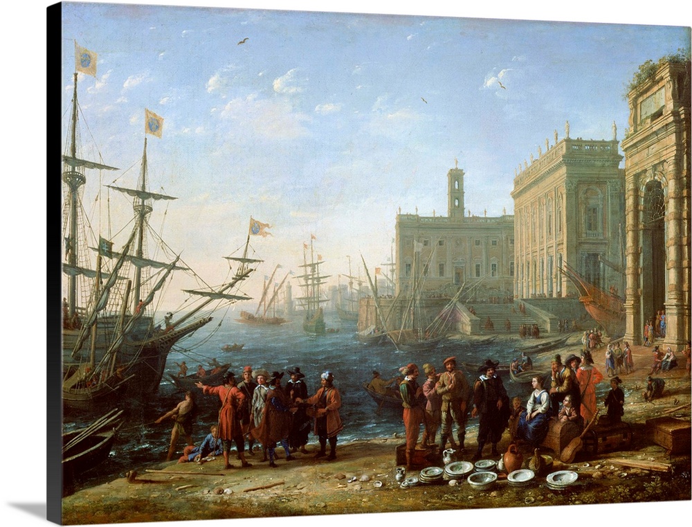 XIR27612 Harbour Scene (oil on canvas)  by Claude Lorrain (Claude Gellee) (1600-82); 56x72 cm; Chateau de Versailles, Fran...