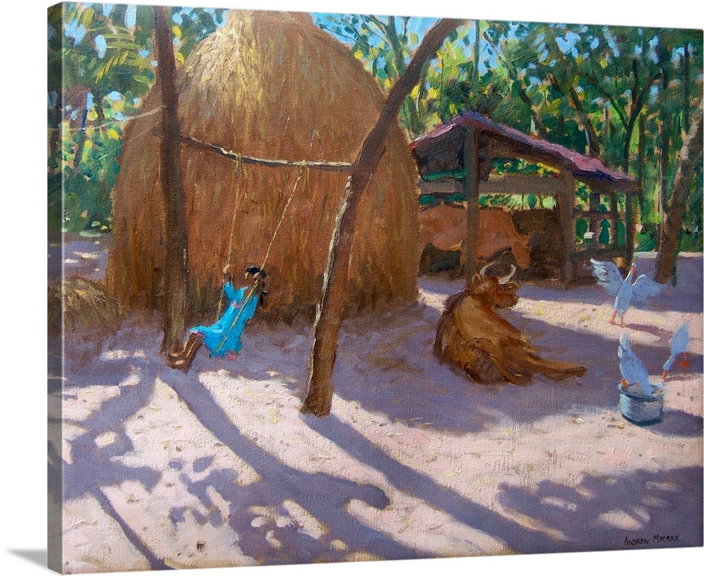 Haystack, And girl on a swing, Kerala, 2005, (originally oil on canvas) by Macara, Andrew