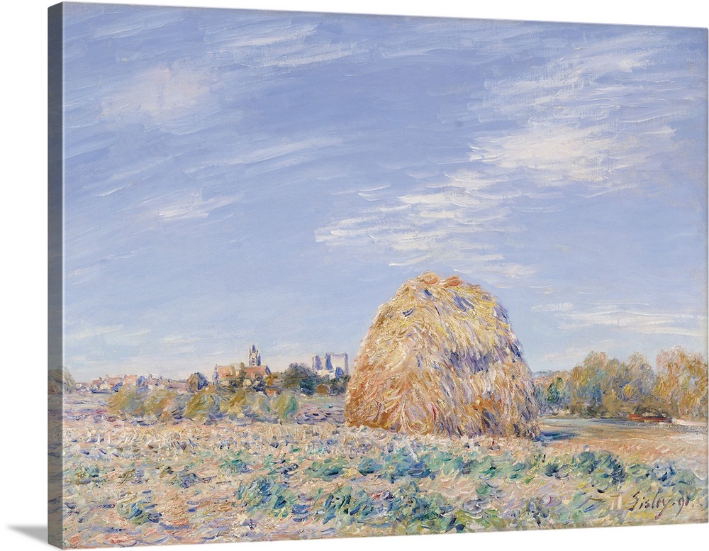 XIR159154 Haystack on the Banks of the Loing, 1891 (oil on canvas)  by Sisley, Alfred (1839-99); 65x92 cm; Musee de la Cha...
