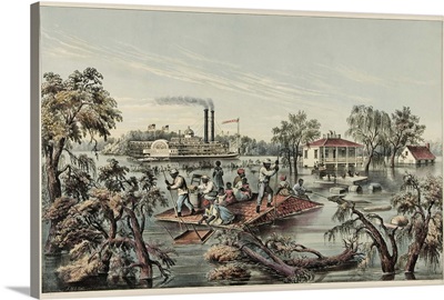 High Water in the Mississippi, pub.1868 (colour litho)