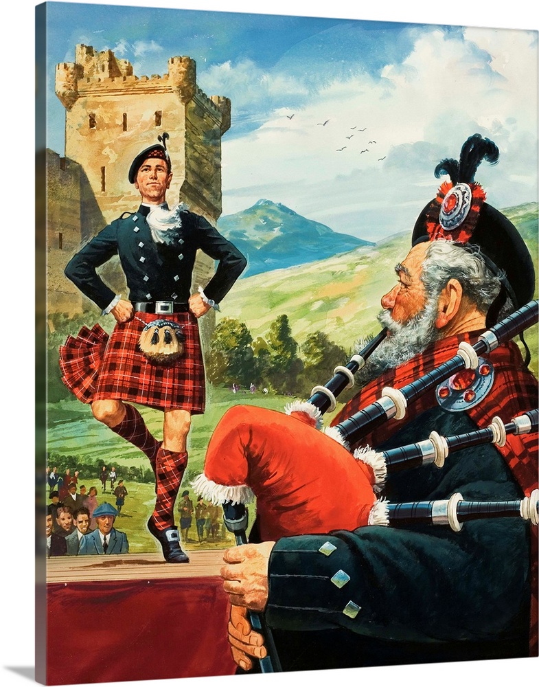 Highland Dancing. Original artwork for illustration on p14 of Look and Learn issue no 351 (5 October 1968).