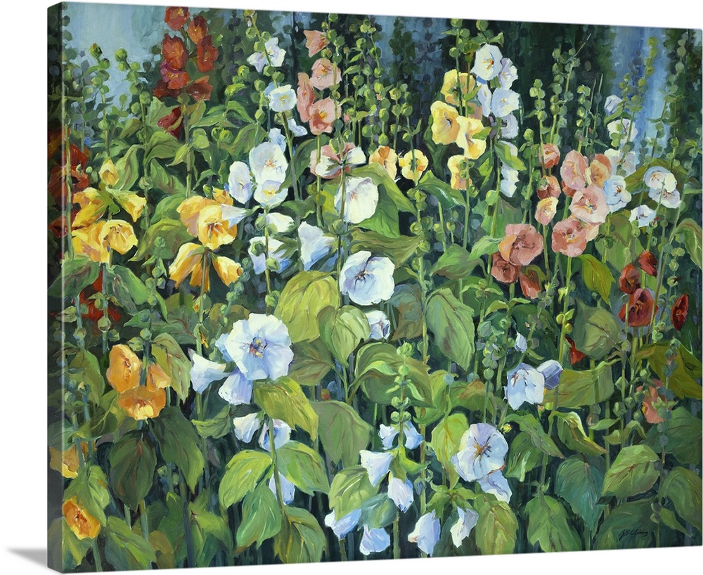 Hollyhocks, c.1990-2005. (Originally oil on canvas.)