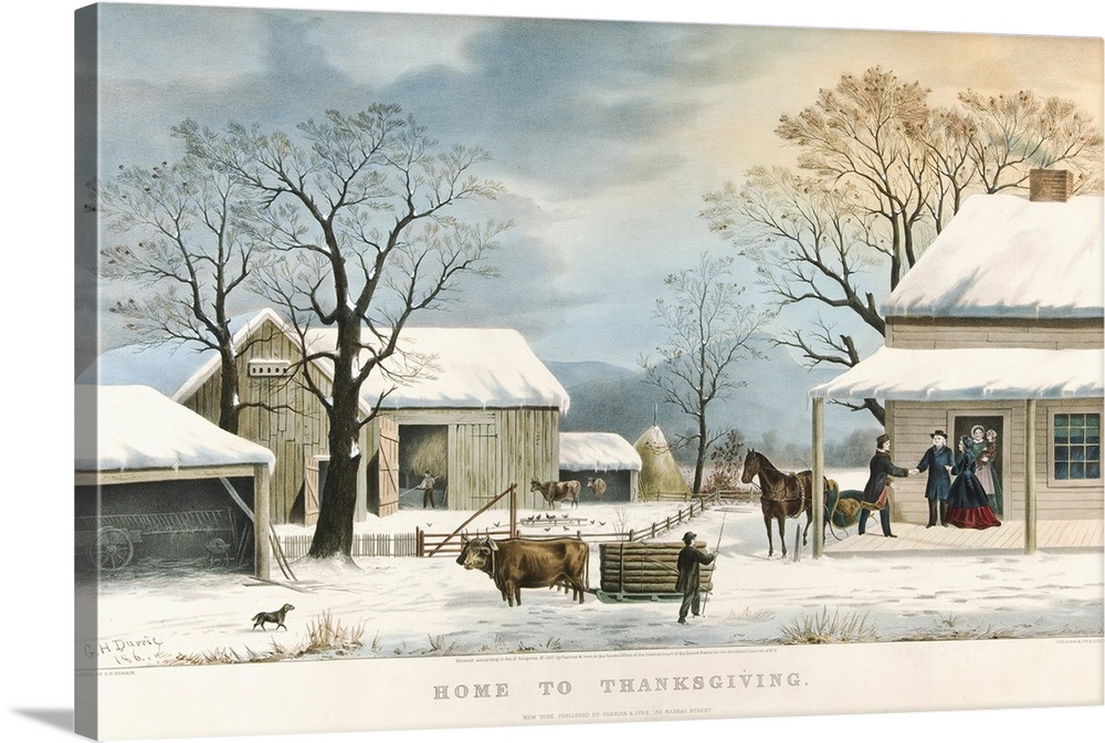 Home to Thanksgiving, 1867 (originally hand-coloured lithograph) by Currier, N. (1813-88) and Ives, J.M. (1824-95)