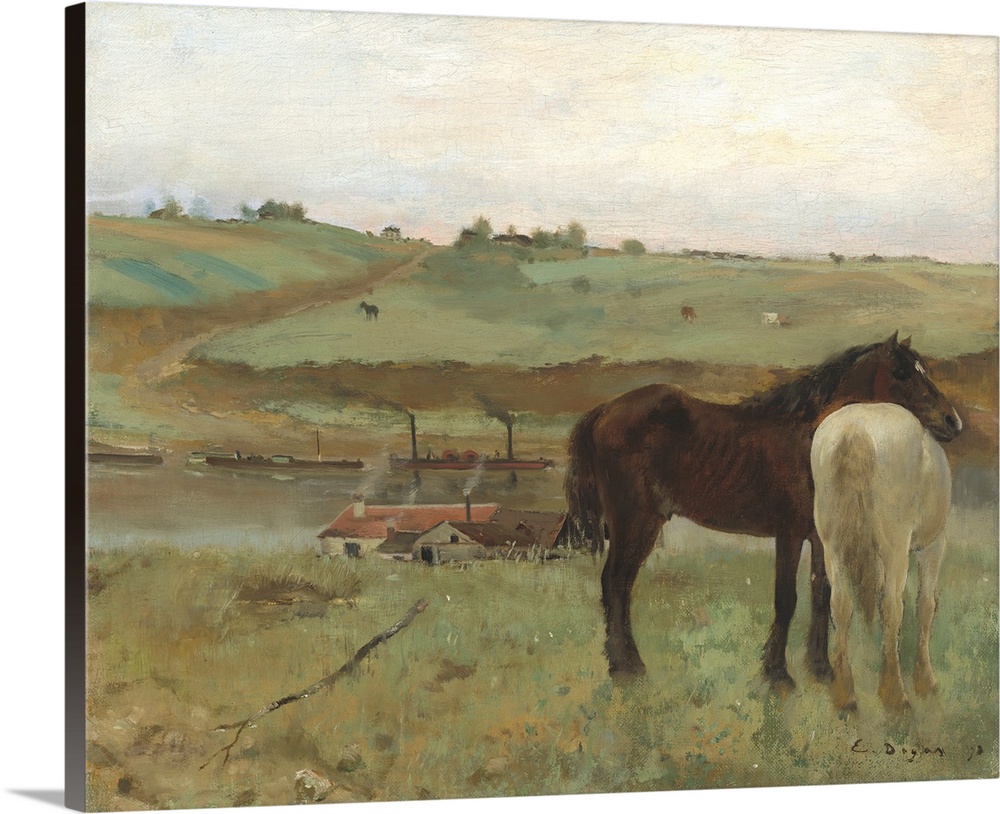 Horses in a Meadow, 1871, oil on canvas.  By Edgar Degas (1834-1917).