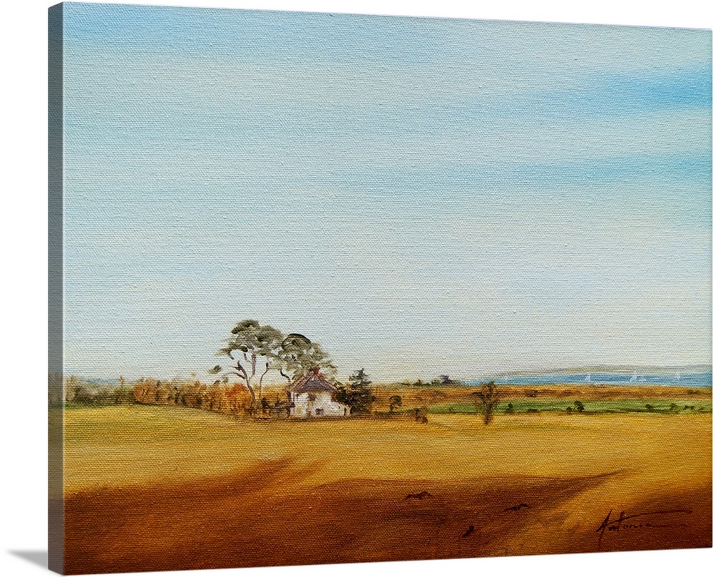 House and Fields, 2016, originally oil on canvas.