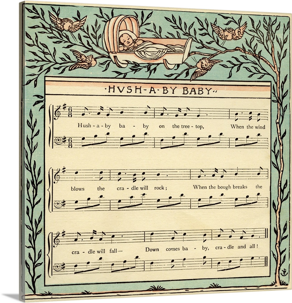 Hush a bye baby, nursery rhyme score, illustration (1877) by Walter Crane (1845 -1915). English artist of Arts and Crafts ...
