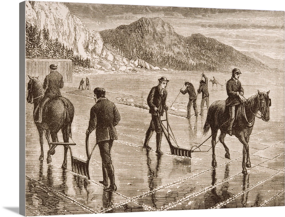 Harvesting ice on the Hudson river in the 1870's. From American Pictures Drawn With Pen And Pencil by Rev Samuel Manning c...
