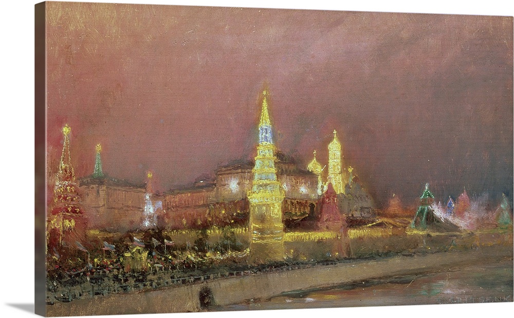 BAL134951 Illumination in the Kremlin, 1896 (oil on canvas)  by Gritsenko, Nikolai Nikolaevich (1856-1900); 26.9x41.1 cm; ...
