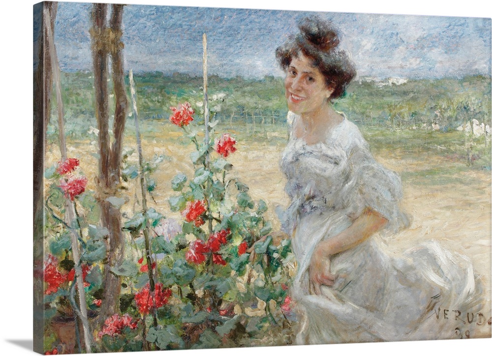 In the flower garden, 1899 (originally oil on canvas) by Veruda, Umberto (1868-1904)