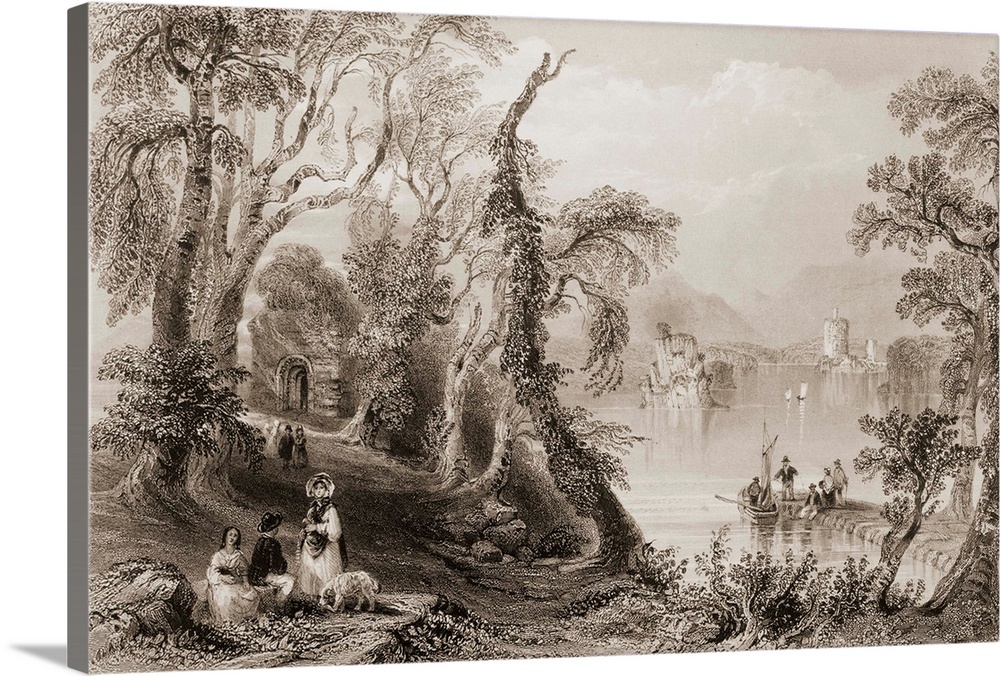Innisfallen, Killarney Lake, County Killarney, from 'Scenery and Antiquities of Ireland' by George Virtue, 1860s
