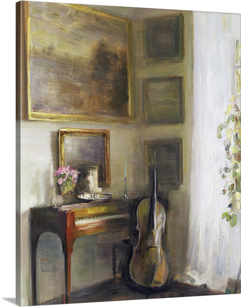 CBR161851 Interior with Cello and Spinet (oil on canvas)  by Holsoe, Carl (1863-1935)