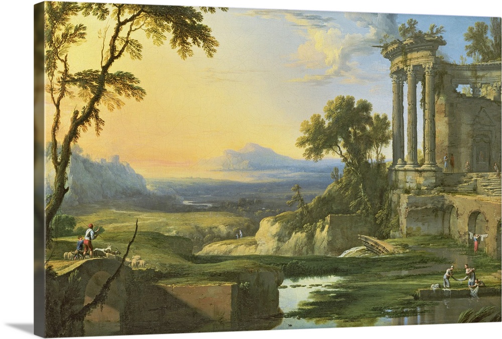 XTD68555 Italian landscape with ruins  by Patel, Pierre (1605-76); oil on canvas; 59x85.5 cm; Museum of Fine Arts, Springf...