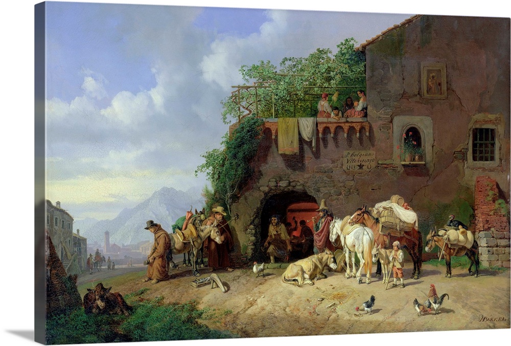 Italian Village Forge (oil on canvas); by Burkel, Heinrich (1802-69)