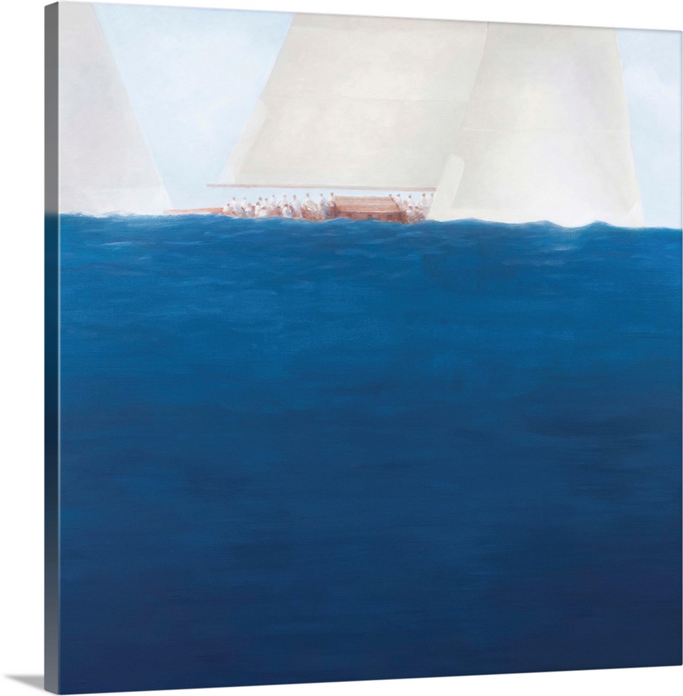 Contemporary painting of yachts racing on the ocean.