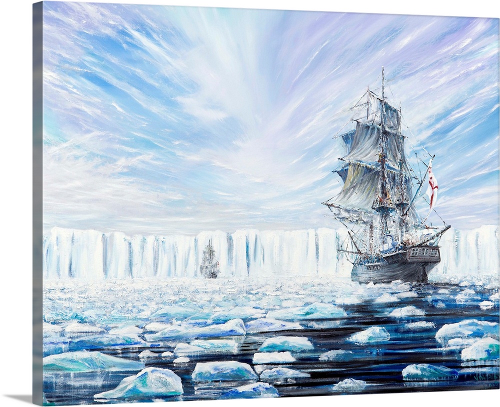 James Clark Ross discovers Antarctic Ice Shelf, January 1841, 2016, oil on canvas.