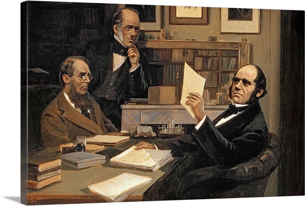 BAL4414 Joseph Hooker (1817-1911), Charles Lyell (1797-1875) and Charles Robert Darwin (1809-82) (oil on canvas)  by Evsta...