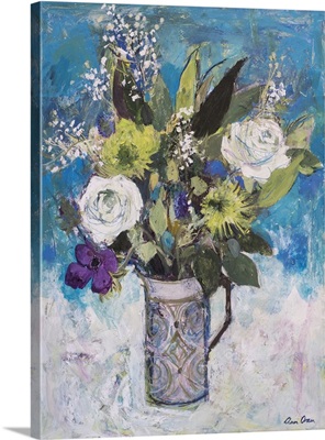 Jug With White Roses And Other Flowers