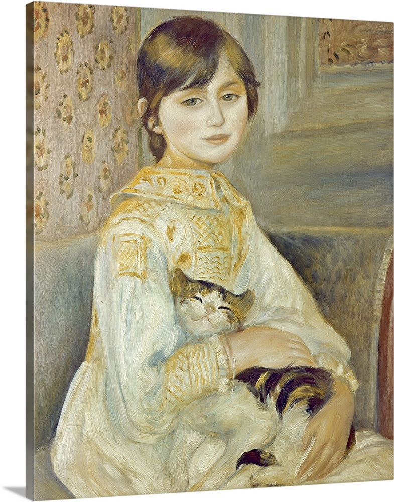 overstockArt Julie Manet with Cat 1887 Artwork by Renoir with Gold Pearl Frame