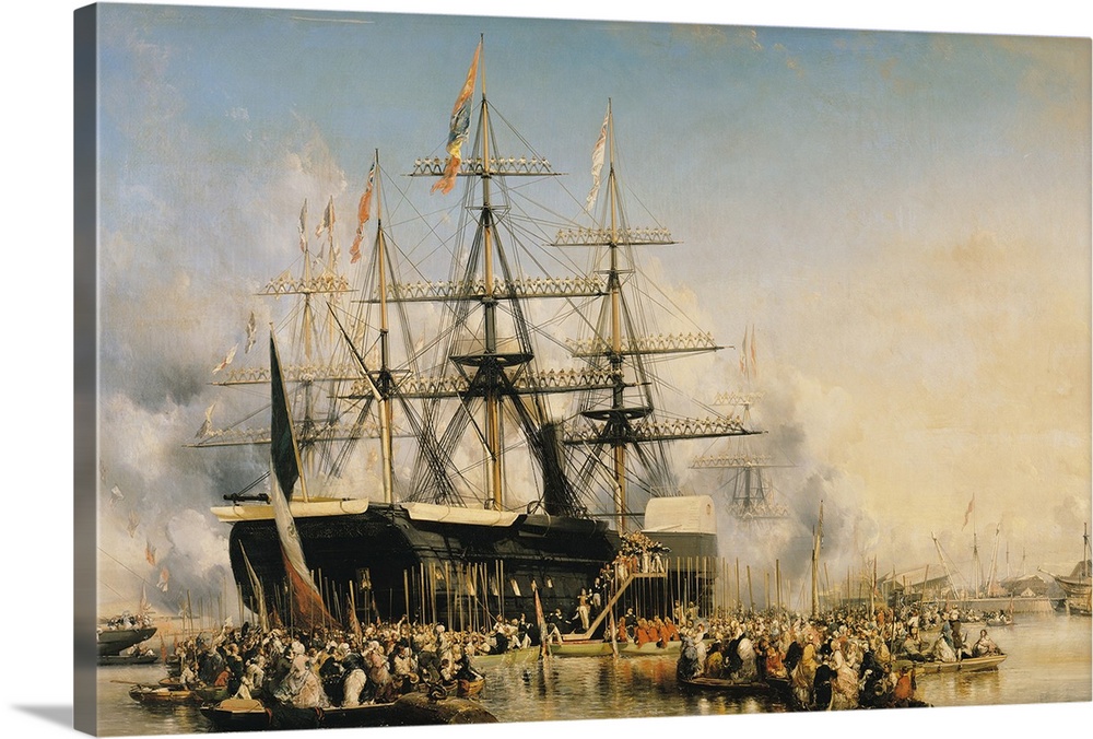 XIR75710 King Louis-Philippe (1830-48) Disembarking at Portsmouth, 8th October 1844, 1846 (oil on canvas)  by Isabey, Loui...