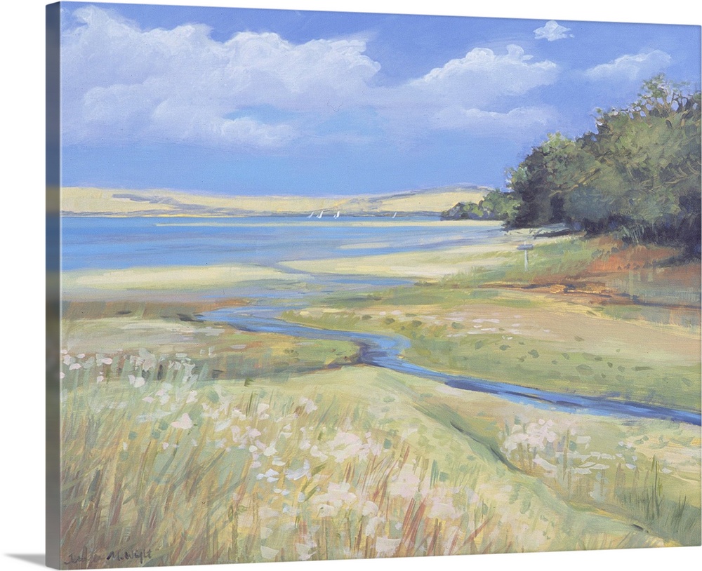 Contemporary painting of a small stream in the English countryside.