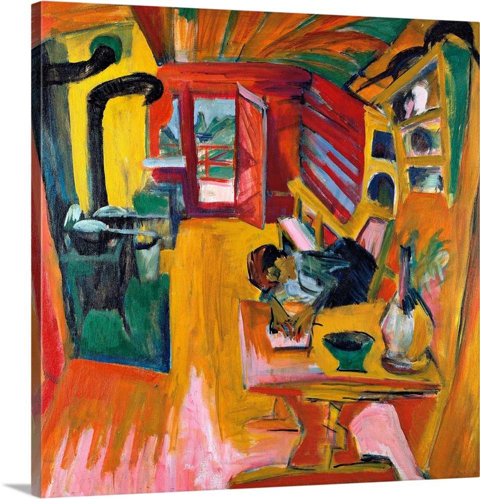Kitchen in a mountain cottage (Alpine kuche) Painting by Ernst Ludwig Kirchner (1880-1938) 1918.