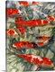 image thumbnail of Contemporary painting of a group of red and white koi fish in a pond.