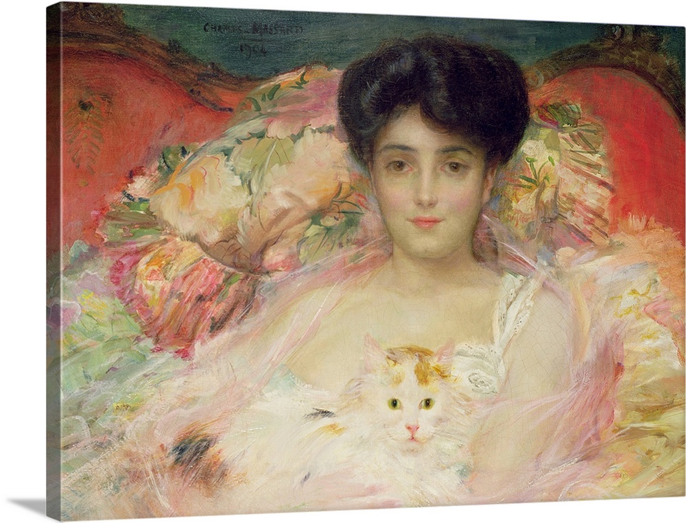 BAL37432 Lady with a Cat, 1904 (oil)  by Massard, Charles (1871-1913); Private Collection; Waterhouse