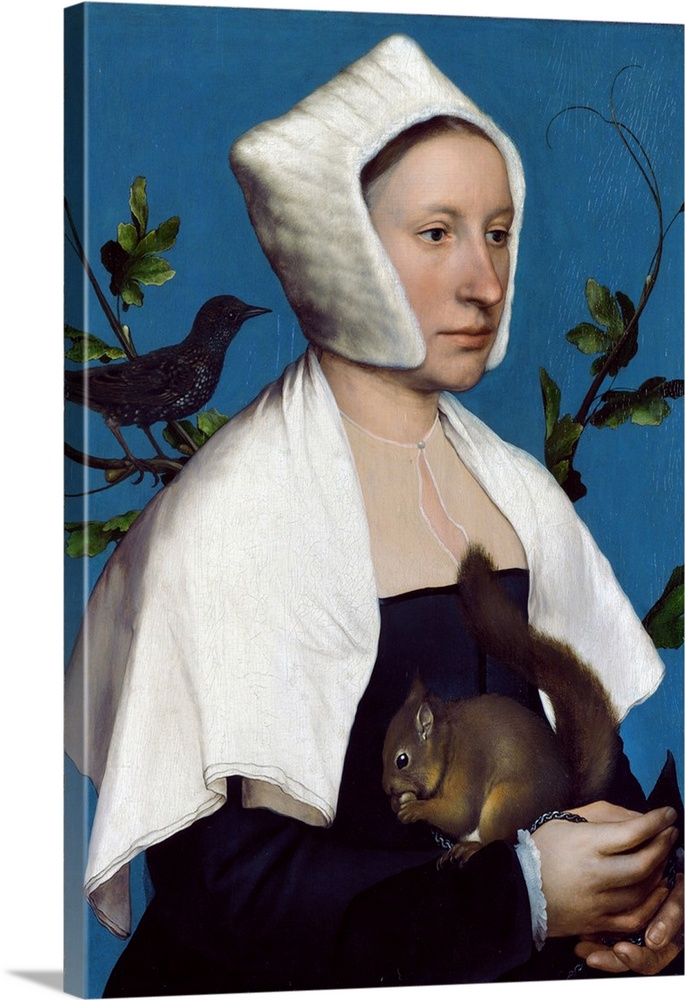 Lady with a Squirrel and a Starling, c. 1526-28, oil on panel.  By Hans Holbein the Younger (1497/8-1543).