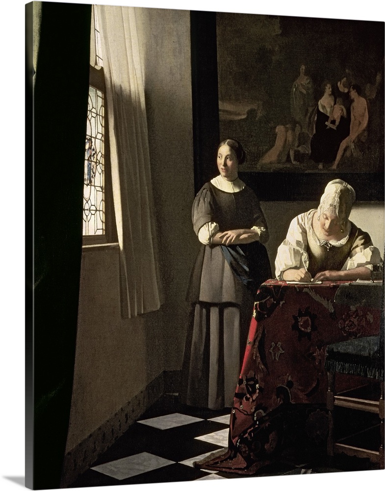 BAL2353 Lady writing a letter with her Maid, c.1670 (oil on canvas)  by Vermeer, Jan (1632-75); 72.2x59.5 cm; National Gal...