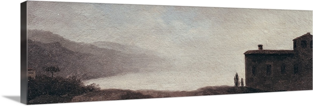 XIR215177 Lake Nemi in the Rain (oil on paper mounted on card)  by Valenciennes, Pierre Henri de (1750-1819); 13x40 cm; Lo...