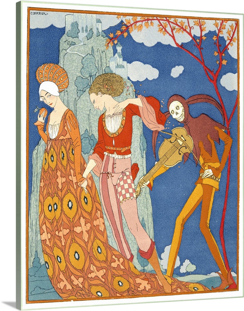 L'Amour, le Desir, at la Mort, from Personages de Comedie, pub. 1922, pochoir print.  By Georges Barbier (1882-1932).